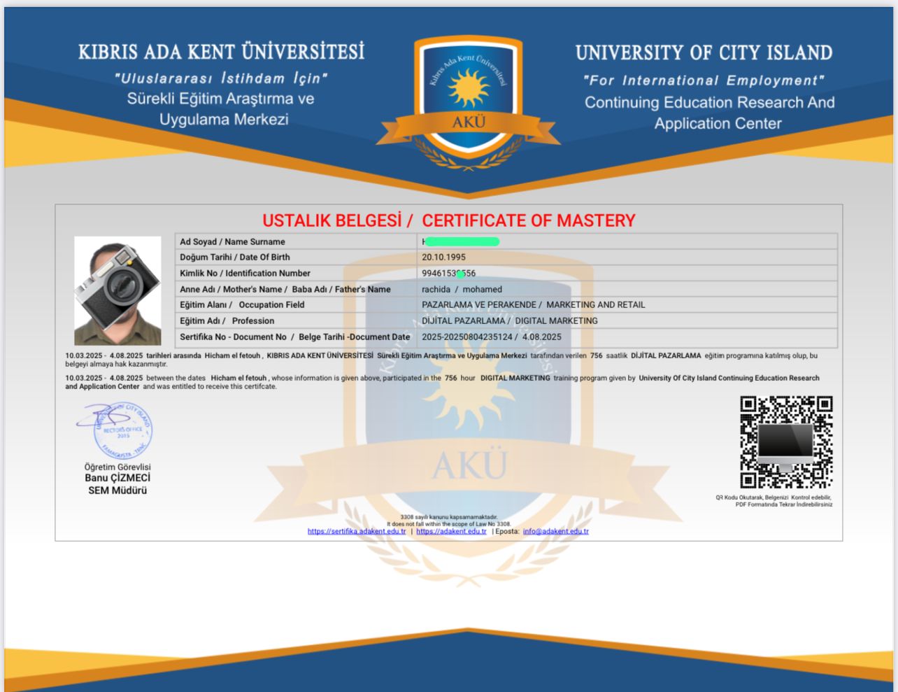 نمودج دبلوم الشهادة من الجامعة التركية